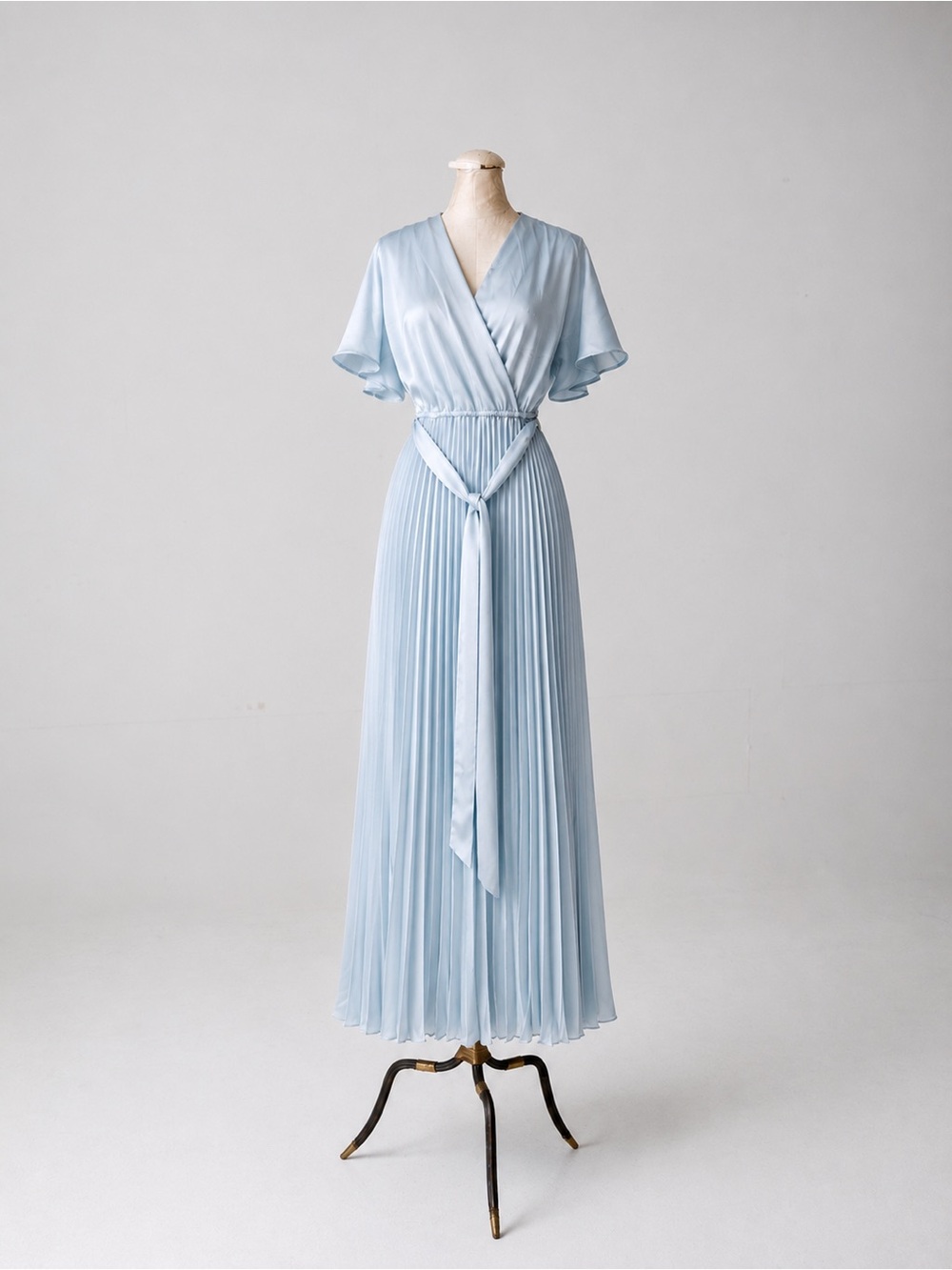 Light Blue Pleated Wrap Maxi Dress - Elegant Women's Dress